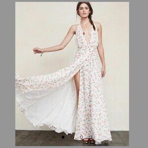 Reformation S Arianna Floral Maxi Long Wrap Dress White Fairy Coquette Wedding